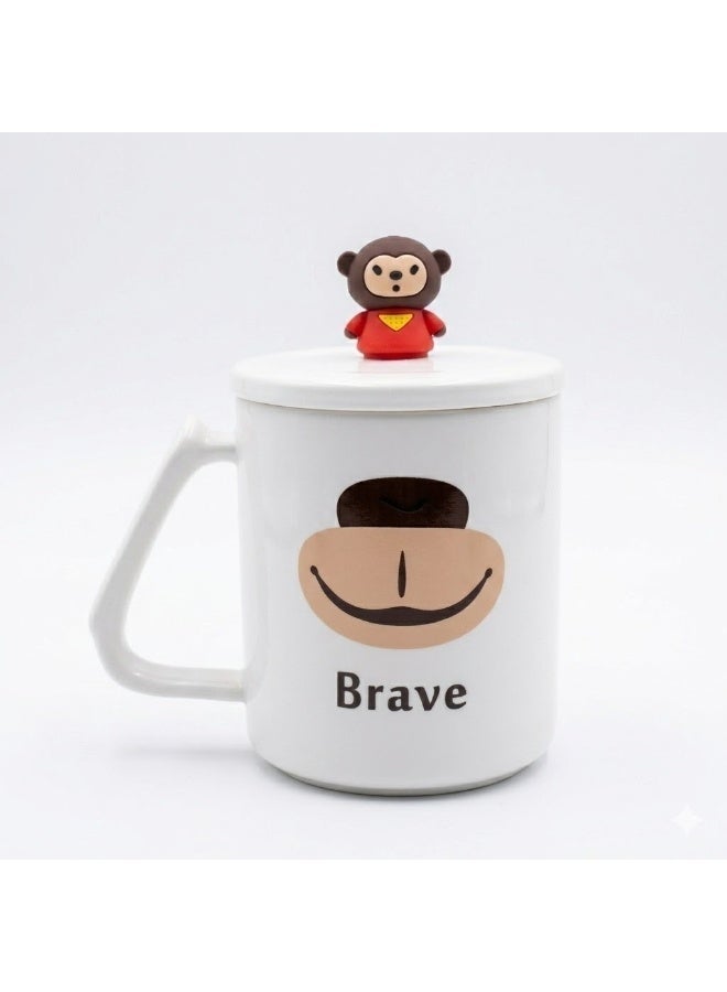 بريف ✨ كوب سيراميك بغطاء مع ملعقة بتصميم مرح – لمسة أناقة وبهجة في كل رشفة ☕🐵 - Image 5