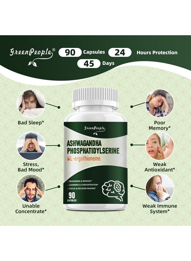 GREENPEOPLE - GREENPEOPLE L-Ergothioneine 25MG Complex Capsules - 90 CT 9 in1 Brain Supplement with Ashwagandha & Phosphatidylserine for Reasoning & Memory/Learning & Concentration/Focus - Image 1