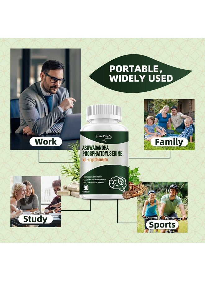 GREENPEOPLE - GREENPEOPLE L-Ergothioneine 25MG Complex Capsules - 90 CT 9 in1 Brain Supplement with Ashwagandha & Phosphatidylserine for Reasoning & Memory/Learning & Concentration/Focus - Image 1
