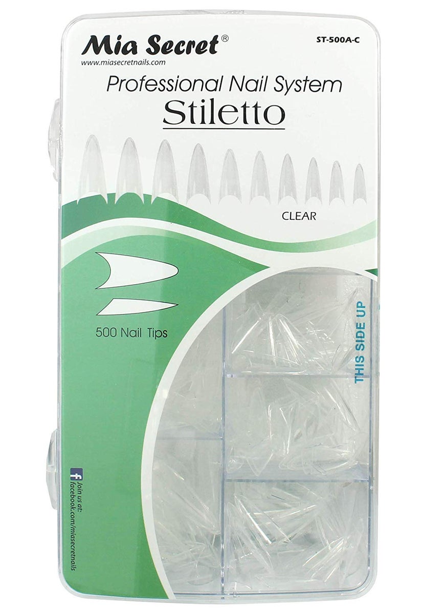 MIA SECRET Mia Secret - Nail Tip stiletto Clear 500 pcs Clear Or Natural Pick Yours (Clear 500) 