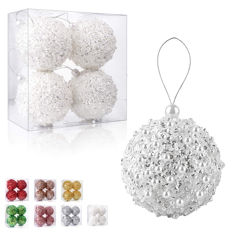 425 Christmas Ball Ornaments 4pc Set White Shatterproof Christmas Decorations Tree Balls for Xmas Trees Wedding Party Holiday Decorations Tabletop Small Trees Decoration White