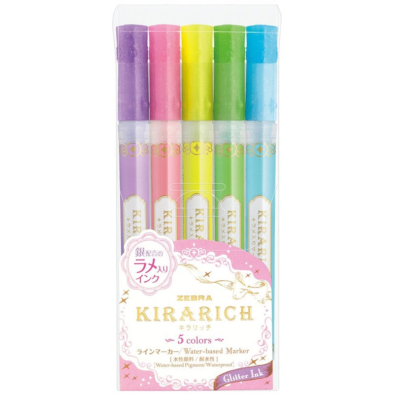 Zebra Pen Zebra Glitter Highlighter, Kirarich, 5 Color Set (4901681512102) - Image 1