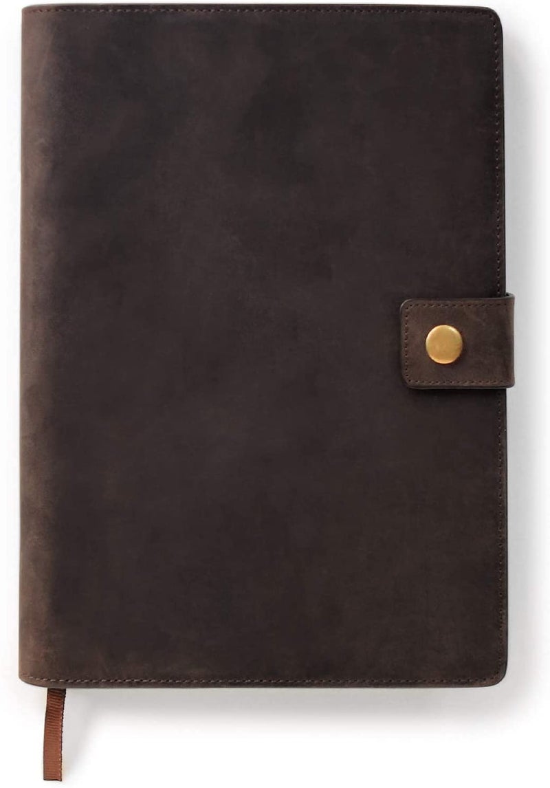 CASE ELEGANCE Full Grain Premium Leather Refillable Journal Cover with A5 Lined Notebook Pen Loop Card Slots Brass Snap - Image 2