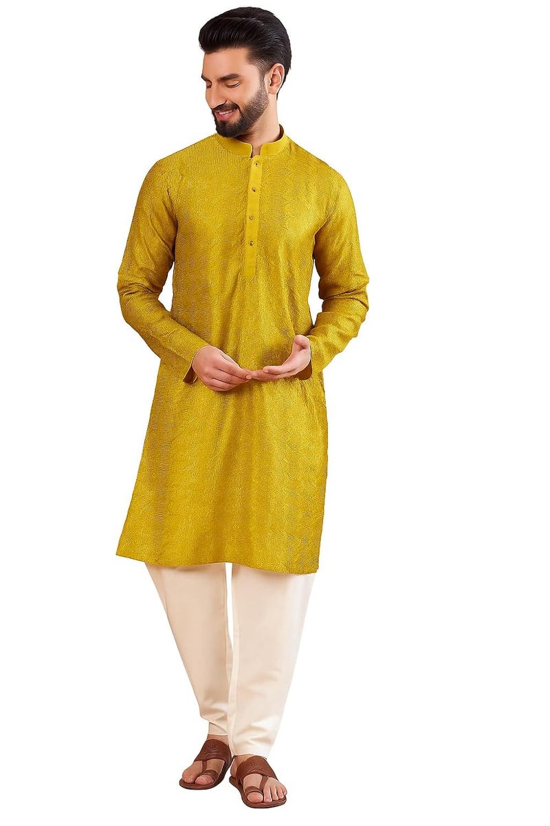 SWAGG INDIA قميص كورتا تقليدي عادي من الكتان للرجال | ملابس تقليدية - Image 1