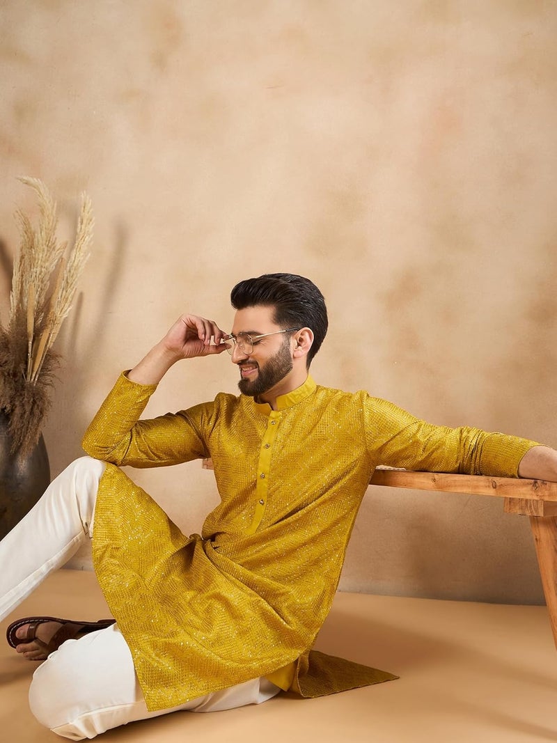 SWAGG INDIA قميص كورتا تقليدي عادي من الكتان للرجال | ملابس تقليدية - Image 5