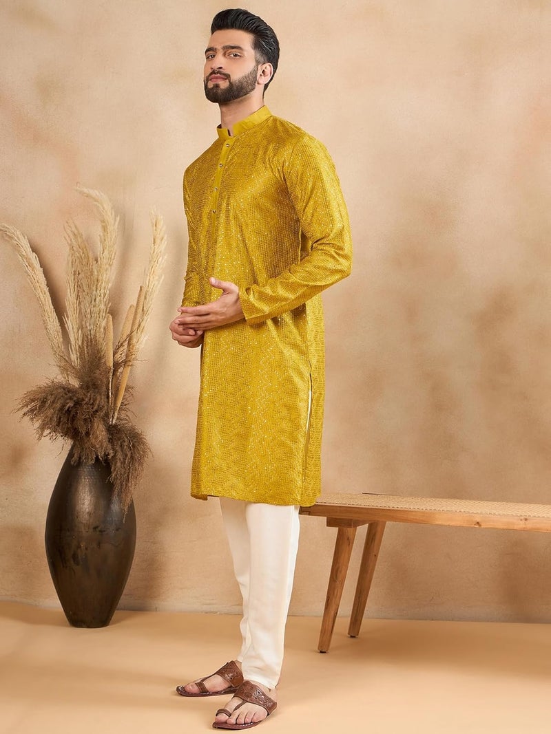 SWAGG INDIA قميص كورتا تقليدي عادي من الكتان للرجال | ملابس تقليدية - Image 3