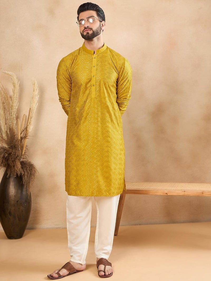 SWAGG INDIA قميص كورتا تقليدي عادي من الكتان للرجال | ملابس تقليدية - Image 2