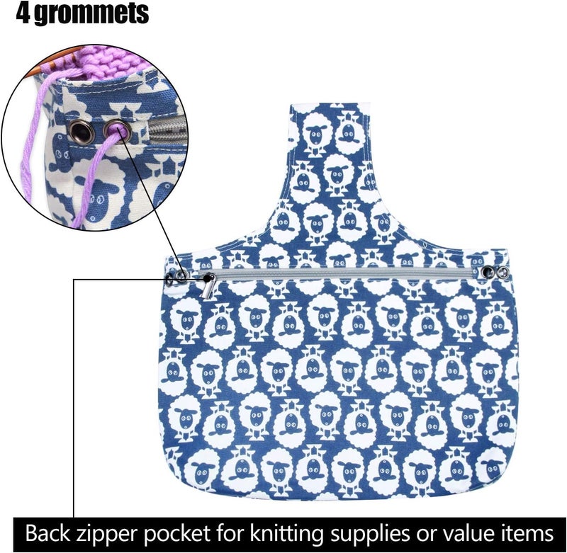 Teamoy Knitting Tote Bag, Travel Project Wrist Bag for Needles(14inches), Yarn and Crochet Supplies, Lightweight, Perfect Size for Knitting on The Go (Large, Sheep) - Image 3