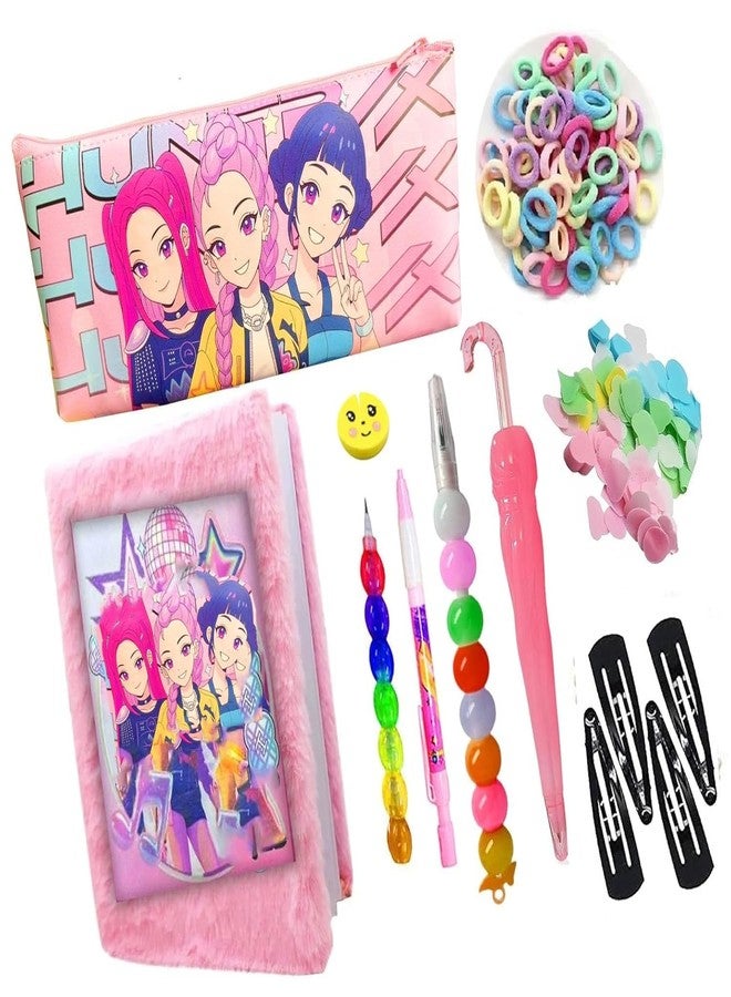 Krisus Kpopp Deemonn Hunterr Cute Girls Stationery Gift Combo Set – Cartoon Pencil Pouch, Rainbow Pens, Hair Bands & Clips | Kids School Supplies Gift Kit for Girls - Image 1
