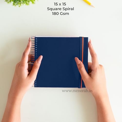 MENORAH - Square Spiral Sketch Book for Artist - 180 GSM - 100 Pages/50 Sheets - Square Sketchbook for Drawing, Painting, Acrylics, Gouache - Metal Spiral Bound -(15.0 x 15.0 cm) - Dark Blue - Image 2