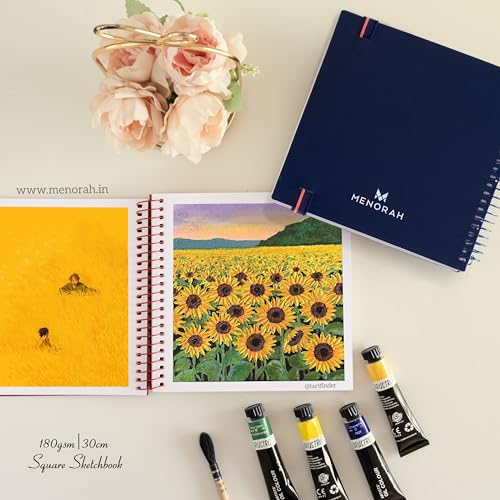 MENORAH - Square Spiral Sketch Book for Artist - 180 GSM - 100 Pages/50 Sheets - Square Sketchbook for Drawing, Painting, Acrylics, Gouache - Metal Spiral Bound -(15.0 x 15.0 cm) - Dark Blue - Image 3