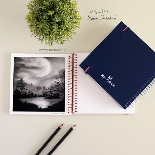MENORAH - Square Spiral Sketch Book for Artist - 180 GSM - 100 Pages/50 Sheets - Square Sketchbook for Drawing, Painting, Acrylics, Gouache - Metal Spiral Bound -(15.0 x 15.0 cm) - Dark Blue - Image 4