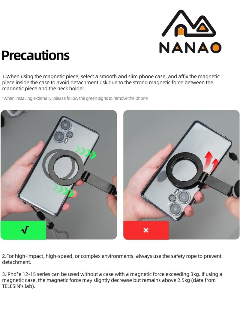 NANAO Magnetic Neck Phone Holder, Cell Phone Holder Around Neck POV/Vlog Selfie Mount Hand Free Phones Neck Holder Video Recording Chest Stand for iPhone 15 14 13 12 Pro Max Plus Mini Series Android Phones (Black)  - Image 5