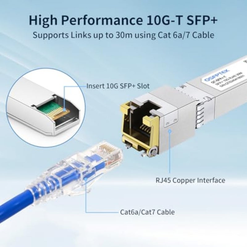 10GBASE-T SFP+ to RJ45 Transceiver for networking applications, copper material, black color, up to 30m reach and multi-vendor compatibility - Image 4