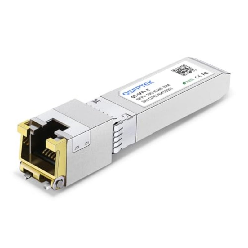 10GBASE-T SFP+ to RJ45 Transceiver for networking applications, copper material, black color, up to 30m reach and multi-vendor compatibility - Image 1