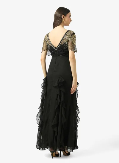 princess polly baby blue dress 299-18 CHIARA elegant maxi dress with straps - black with glitter main image 1