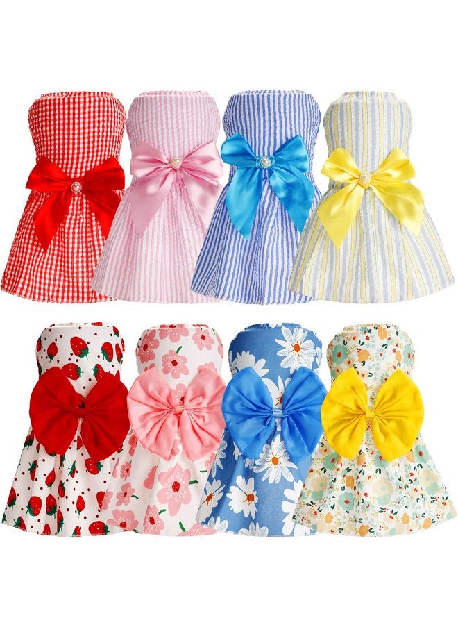Sanwuta 8 Pieces Dog Dress Bowknot Dog Dresses Girl Dog Clothes Dog Outfits for Puppy Princess Dresses for Puppy Soft Lightweight Summer Fruit Floral Pattern Pet Skirts for Girl Puppy (Medium) - Image 1