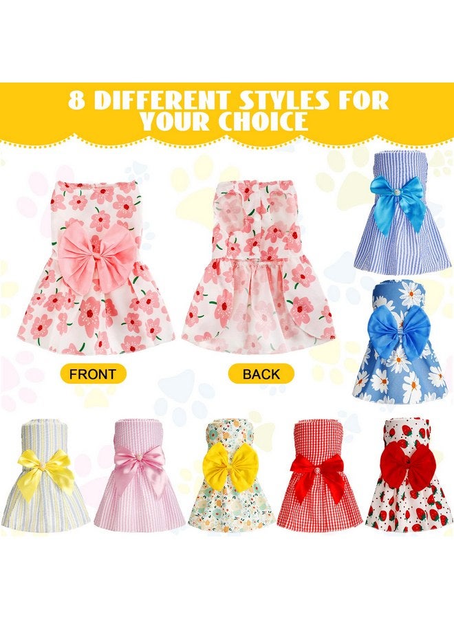 Sanwuta 8 Pieces Dog Dress Bowknot Dog Dresses Girl Dog Clothes Dog Outfits for Puppy Princess Dresses for Puppy Soft Lightweight Summer Fruit Floral Pattern Pet Skirts for Girl Puppy (Medium) - Image 3
