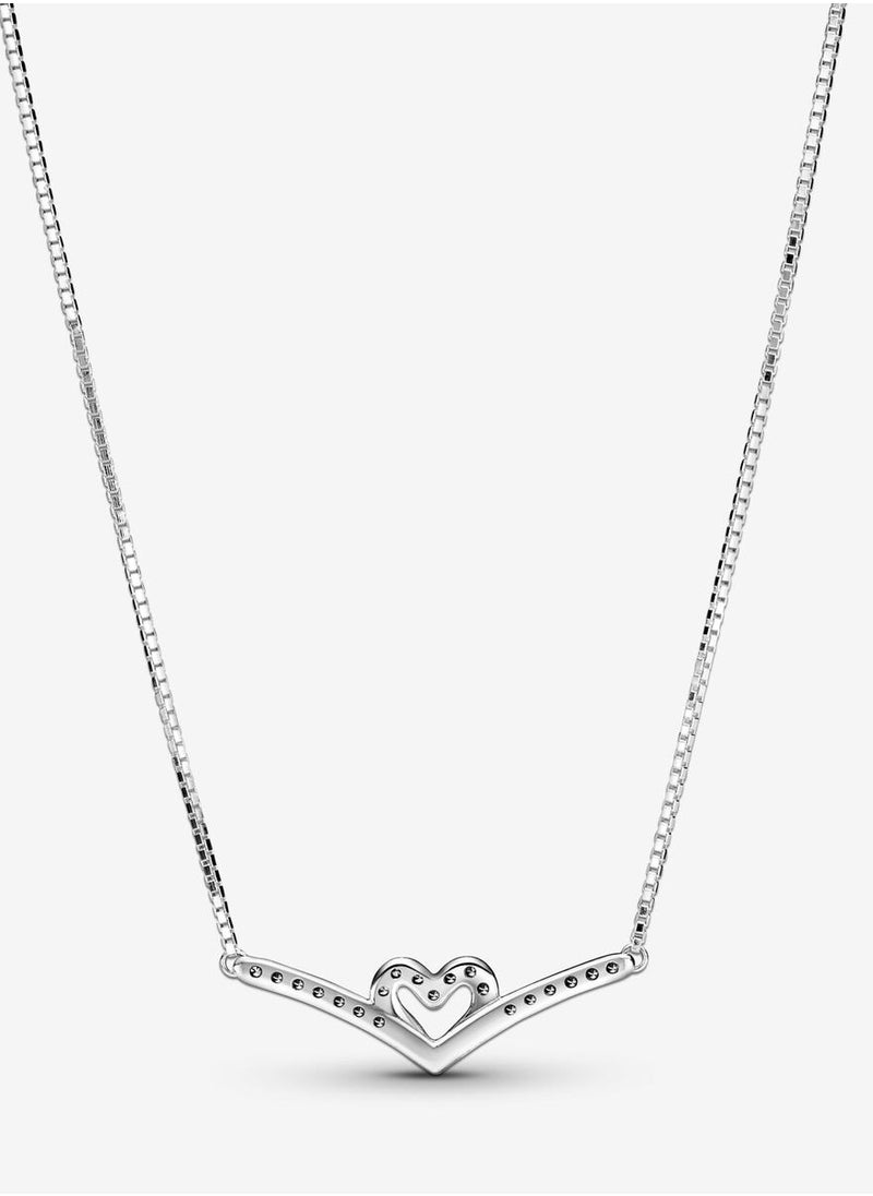 Chomel - Sparkling Wishbone Heart Collier Women's Necklace for Pandora Timeless 399273C01-45 - Image 1