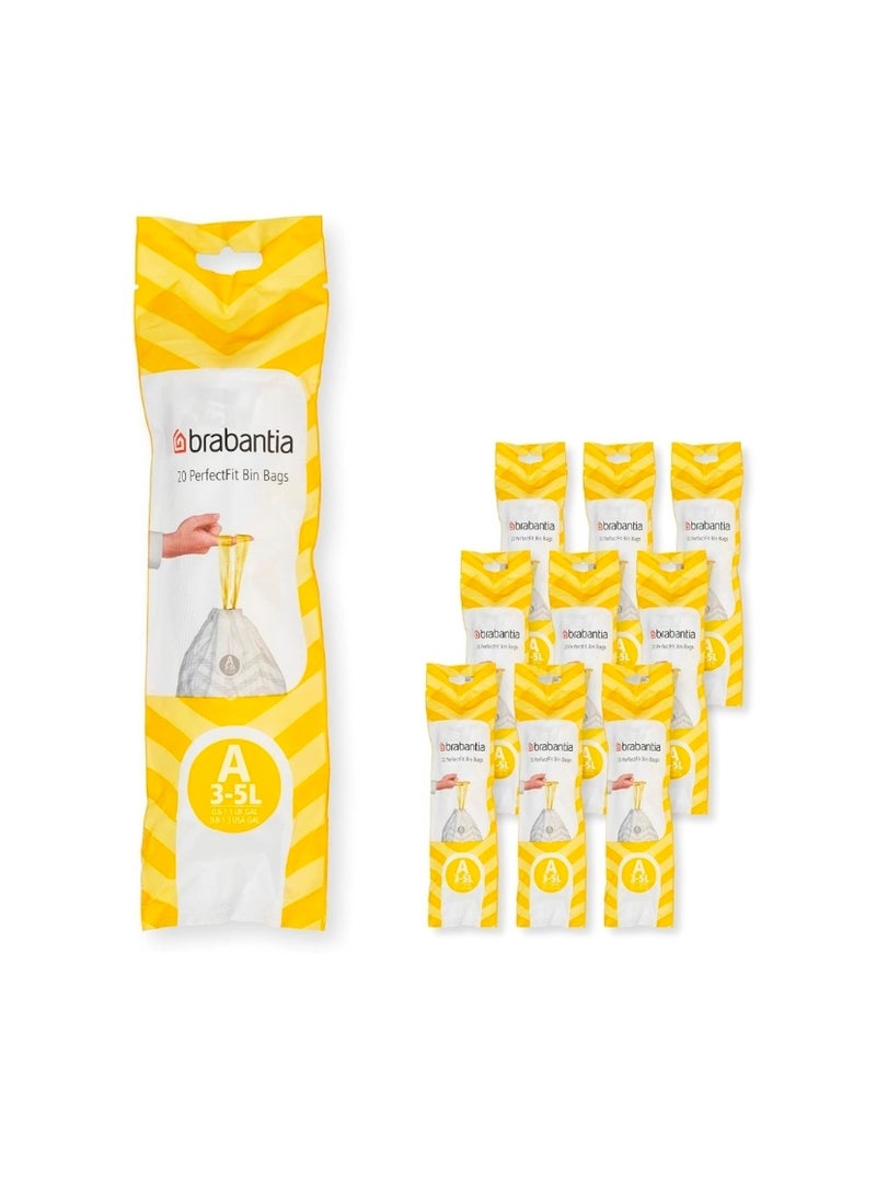 برابانتيا أكياس نفايات برابانتيا PerfectFit متعددة العبوات مقاس A (3–5 لتر) – 200 كيس، أكياس قمامة بلاستيكية سميكة مع رباط سحب، لون أبيض - Image 1