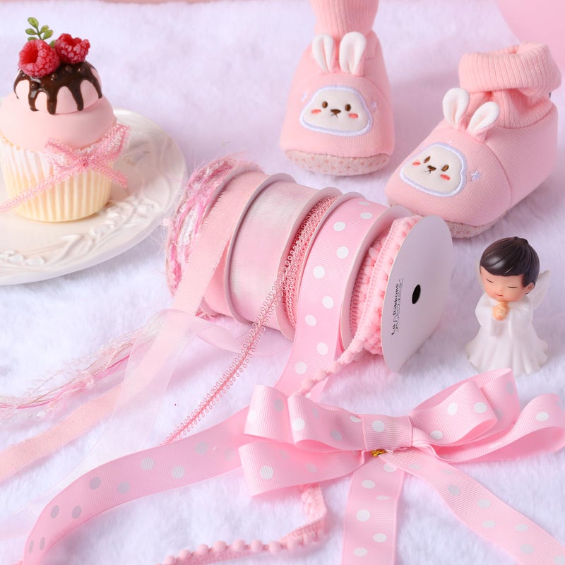 LaRibbons Pink Ribbons for Crafts 6 Rolls 27.5 Yards Total Thin Pink Ribbon for Baby Shower Sewing Gift Wrapping Clothing Trim Party and Home Decor - Image 3