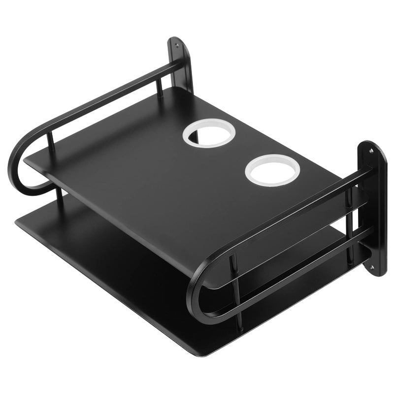 ZColor Black Metal Double Wireless WiFi Router Storage BoxTV Set Box Shelf Wall Hanging Plug Board Bracket Cable Storage Organizer Small
