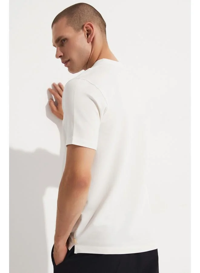 JUNE June Men Regular Fit Crew Neck Printed Tshirt Ecru