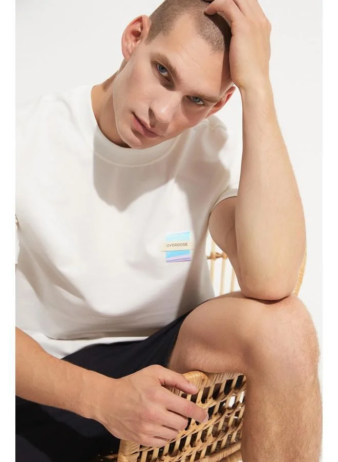 JUNE June Men Regular Fit Crew Neck Printed Tshirt Ecru