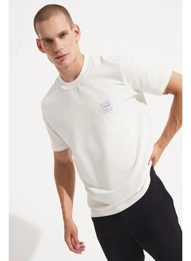 JUNE June Men Regular Fit Crew Neck Printed Tshirt Ecru