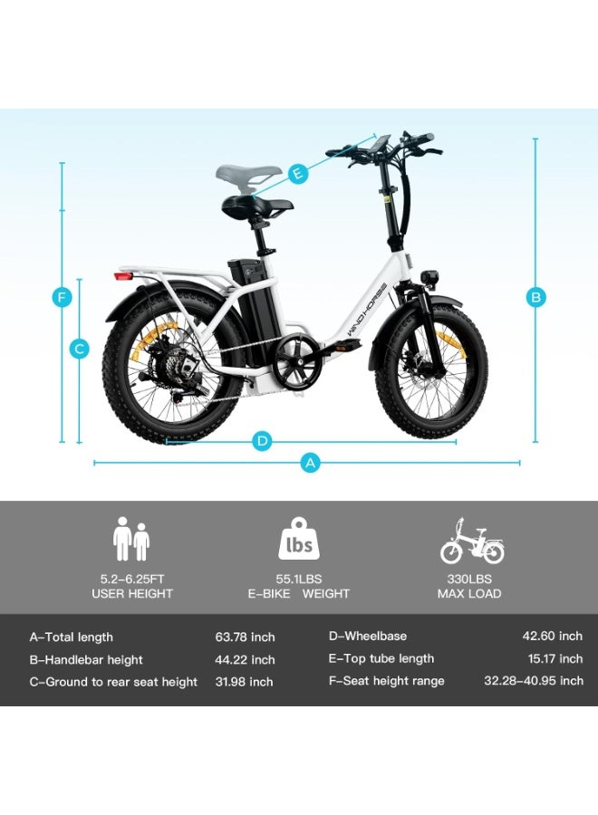 حصان الريح دراجة كهربائية قابلة للطي للطرق الوعرة W4B 750 واط، بطارية قابلة للإزالة 48 فولت 15.6 أمبير، سرعة 40 كم/ساعة، مدى 45-60 كم، شاشة LCD كبيرة، إطارات سميكة 20 بوصة، Shimano 7 سرعات، إطار من سبائك الكربون - Image 4