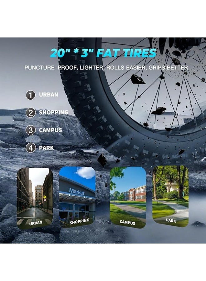 حصان الريح دراجة كهربائية قابلة للطي للطرق الوعرة W4B 750 واط، بطارية قابلة للإزالة 48 فولت 15.6 أمبير، سرعة 40 كم/ساعة، مدى 45-60 كم، شاشة LCD كبيرة، إطارات سميكة 20 بوصة، Shimano 7 سرعات، إطار من سبائك الكربون - Image 5