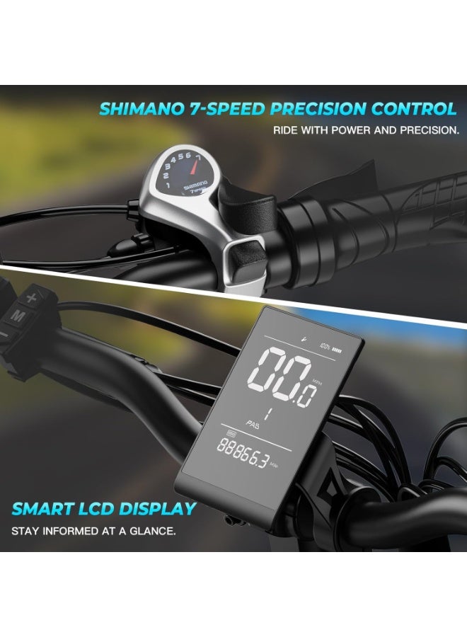 حصان الريح دراجة كهربائية قابلة للطي للطرق الوعرة W4B 750 واط، بطارية قابلة للإزالة 48 فولت 15.6 أمبير، سرعة 40 كم/ساعة، مدى 45-60 كم، شاشة LCD كبيرة، إطارات سميكة 20 بوصة، Shimano 7 سرعات، إطار من سبائك الكربون - Image 2