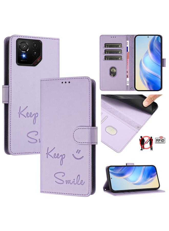 Zaboon Case For Asus ROG Phone 9 / 9 Pro Smile Embossing RFID Leather Phone Case - Image 1