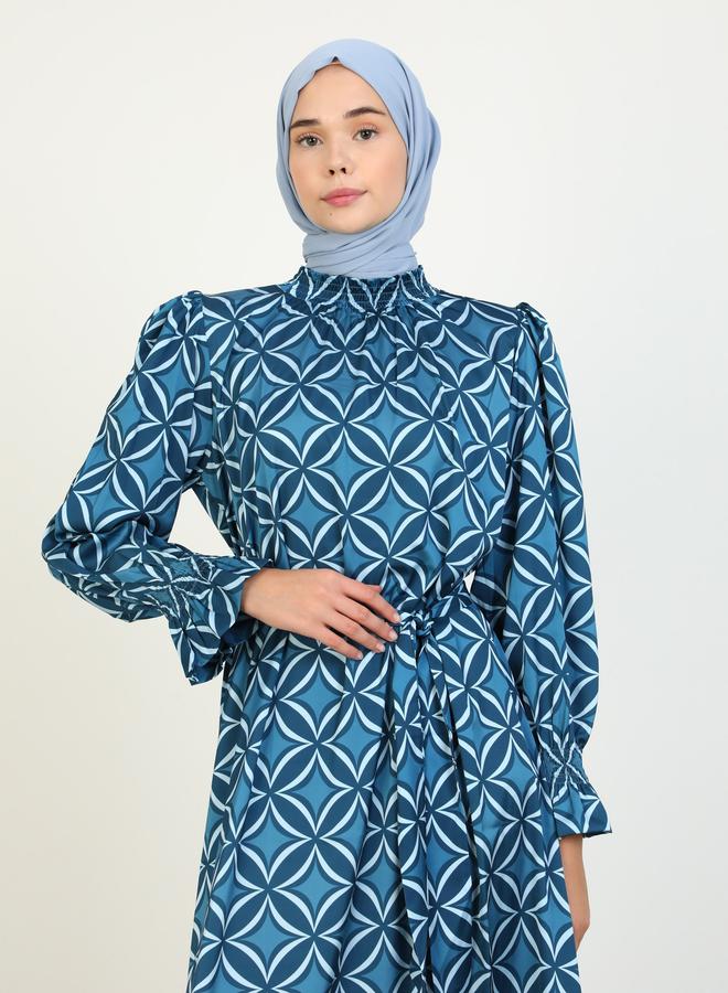 Refka by modanisa Blue All Over Print  Modest Maxi Dress - Image 3