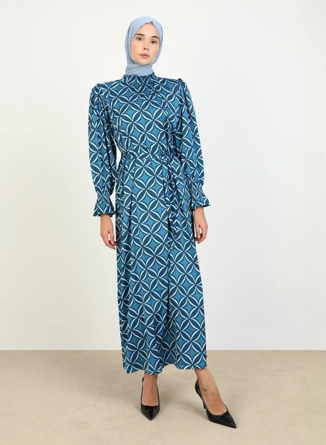 Refka by modanisa Refka by modanisa Blue All Over Print  Modest Maxi Dress