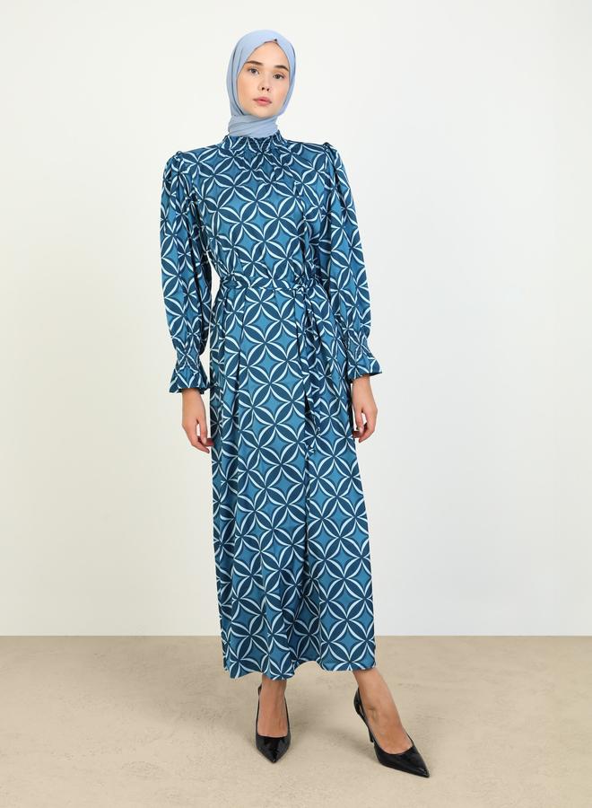 Refka by modanisa Blue All Over Print  Modest Maxi Dress - Image 1