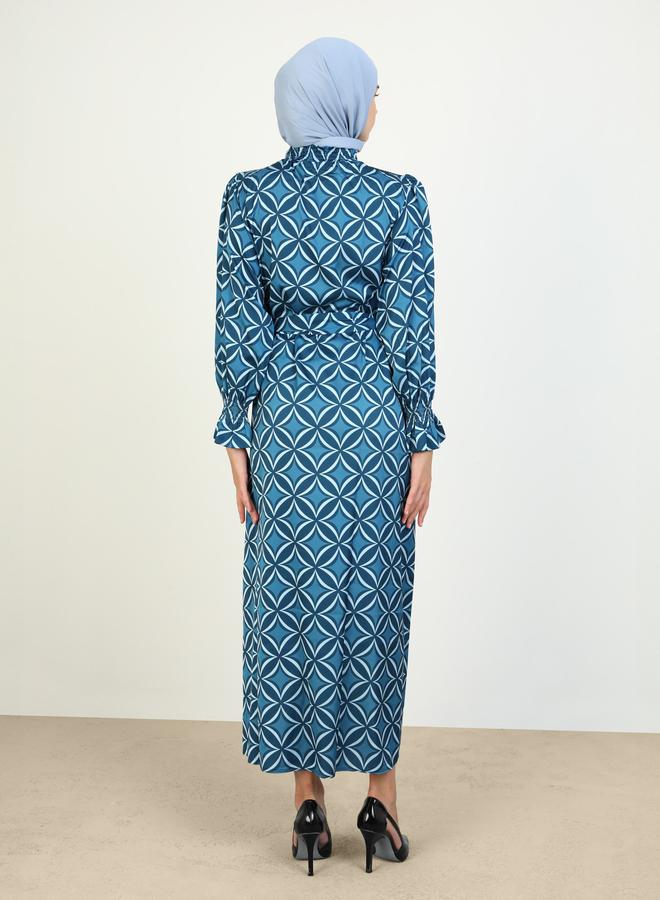 Refka by modanisa Blue All Over Print  Modest Maxi Dress - Image 5