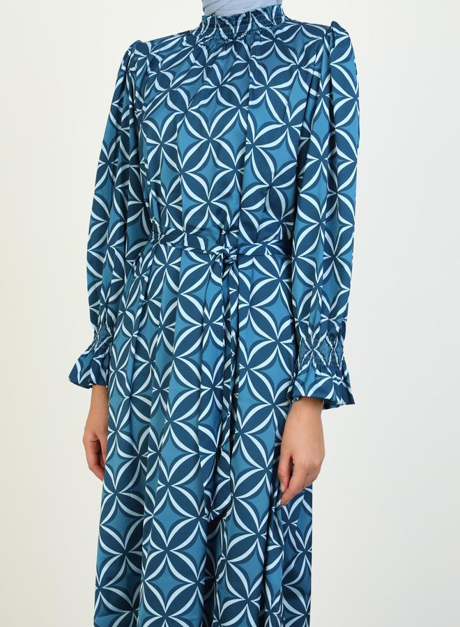 Refka by modanisa Blue All Over Print  Modest Maxi Dress - Image 4