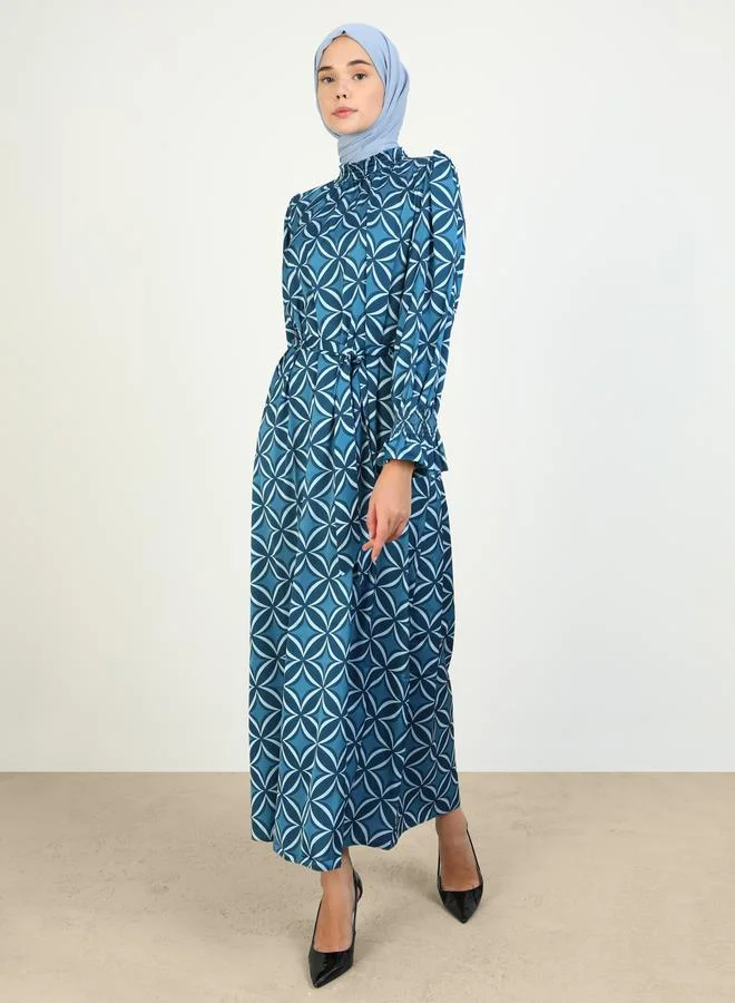 Refka by modanisa Refka by modanisa Blue All Over Print  Modest Maxi Dress