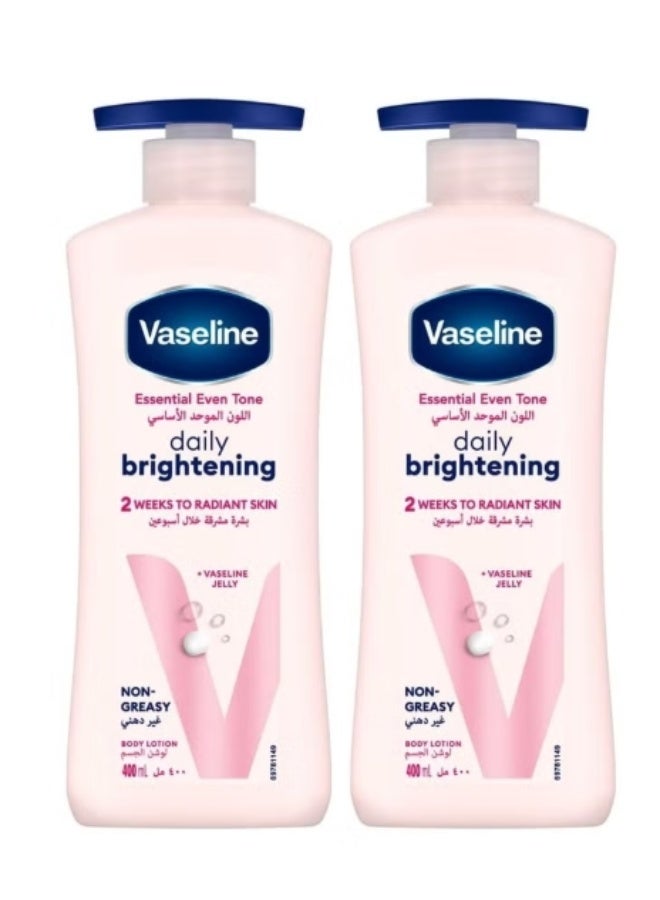 Vaseline Essential Even Tone Daily Brightening Body Lotion, 400ml, Pack of 2