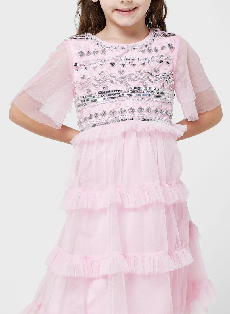 Amelia Rose Pink Ruffle Tier Dress