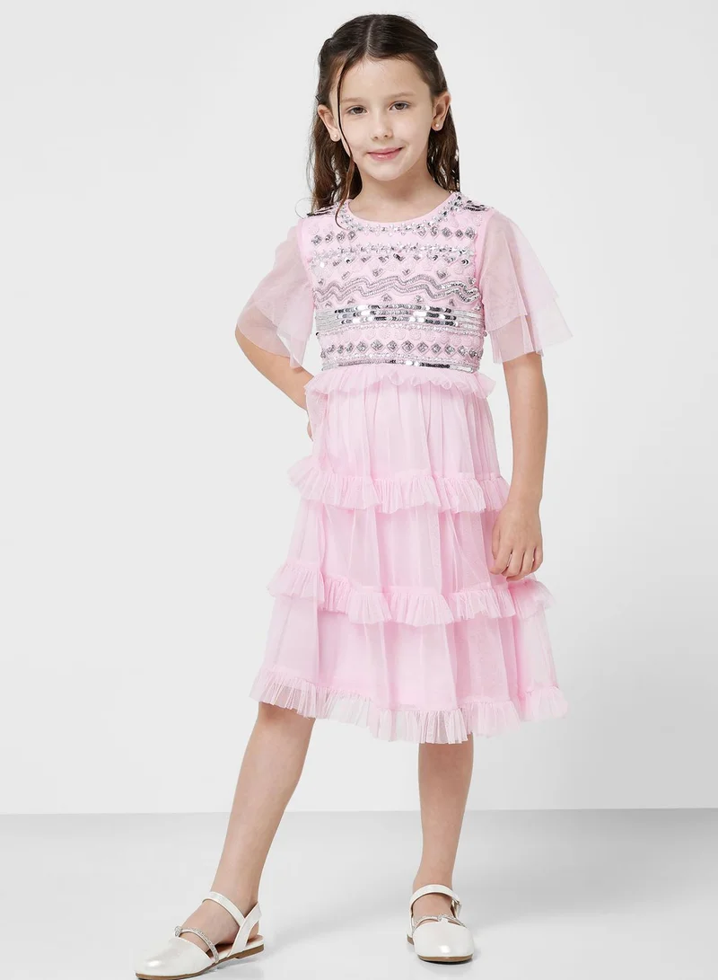 Amelia Rose Pink Ruffle Tier Dress