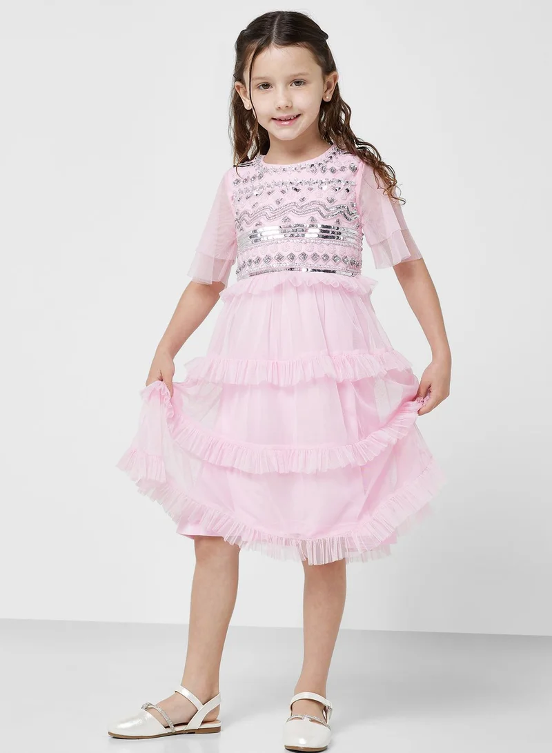 Amelia Rose Pink Ruffle Tier Dress