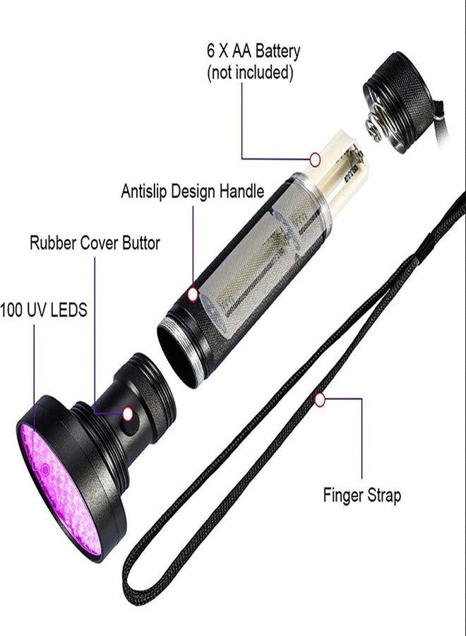 Qisebin UV Black Light Flashlight - Powerful 100 LED Blacklight Flashlights for Pet Urine Detection, Dog Stain, Scorpion, Resin Curing, Counterfeit Money Bed Bugs, Carpet Odor Eliminator Remover - Image 2