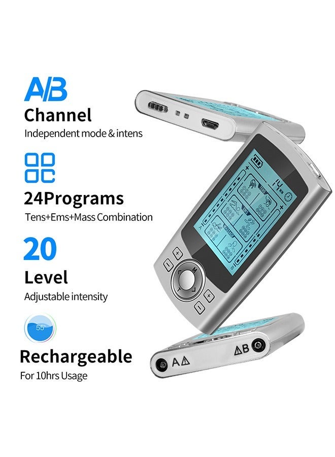 general جهاز تدليك كهربائي بالصدمات الكهربائية، جهاز تحفيز العضلات لتخفيف الألم، جهاز علاج بالصدمات الكهربائية الرقمية بقناتين و36 وضعية (فضي) - Image 4