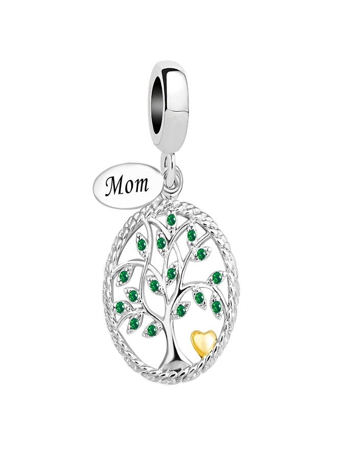 MiiFort Mom Family Tree Dangle Charm fits Pandora Moments Bracelets Birthday Jewelry Gifts for Daughter Mothers Day Green CZ - Image 1