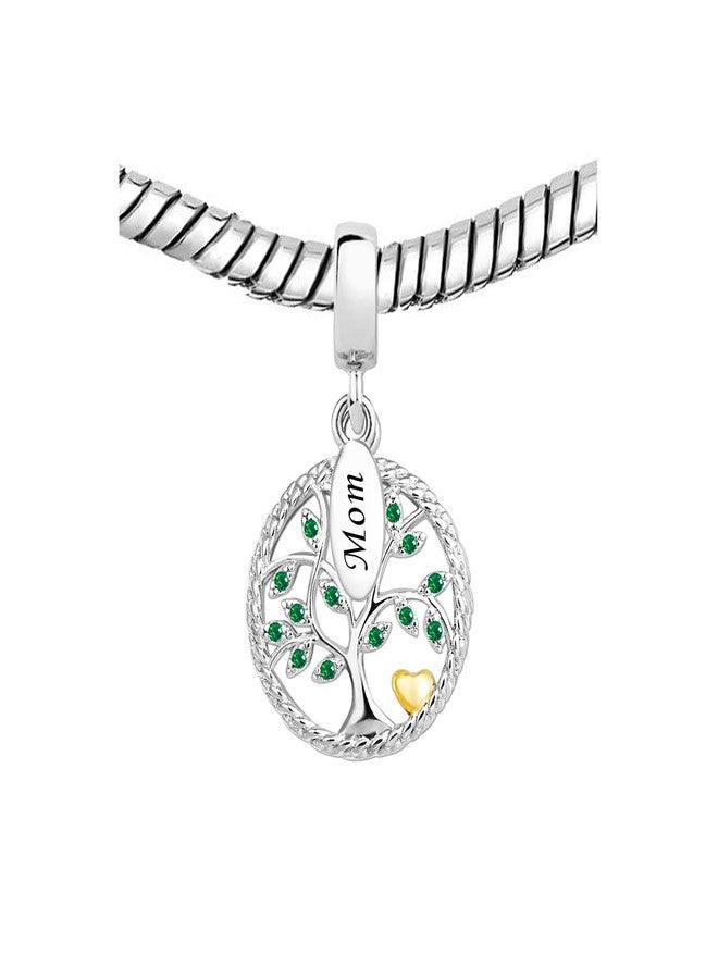 MiiFort Mom Family Tree Dangle Charm fits Pandora Moments Bracelets Birthday Jewelry Gifts for Daughter Mothers Day Green CZ - Image 3