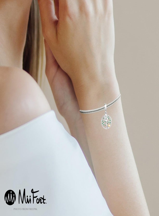 MiiFort Mom Family Tree Dangle Charm fits Pandora Moments Bracelets Birthday Jewelry Gifts for Daughter Mothers Day Green CZ - Image 5