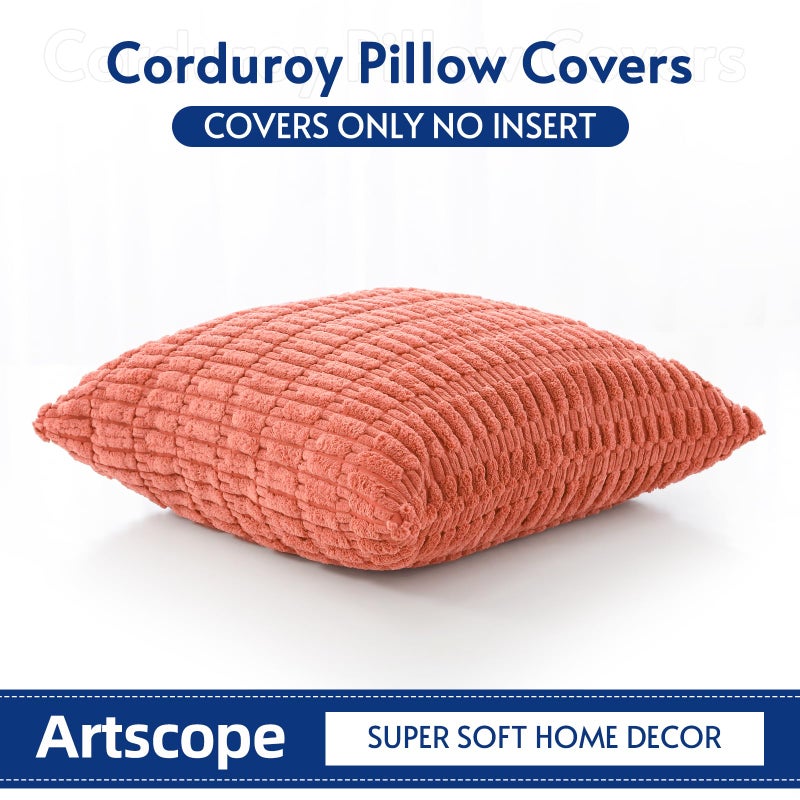 OTOSTAR Corduroy Decorative Throw Pillow Covers 20x20 Inch Super Soft Boho Striped Square Pillow Covers Case Modern Cushion Covers for Sofa Couch Bedroom Car Decor Coral - Image 5