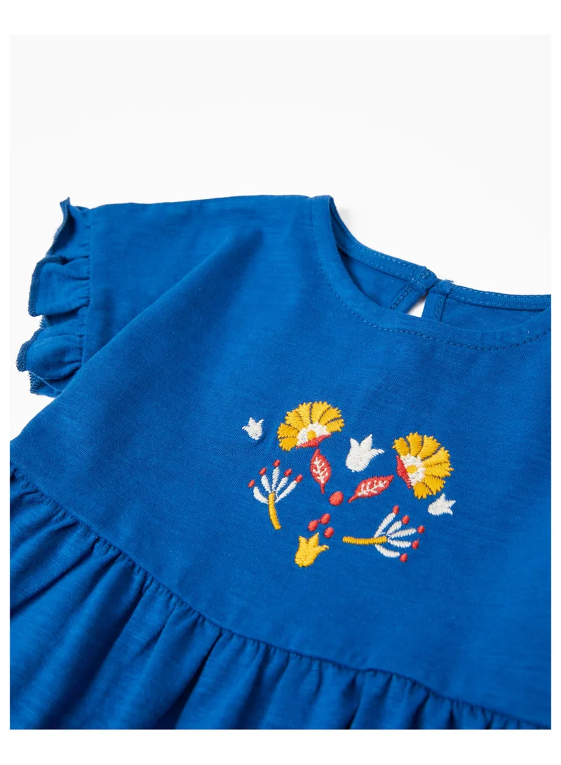 زيبي Zippy Cotton T-Shirt With Flower Embroidery For Baby Girls